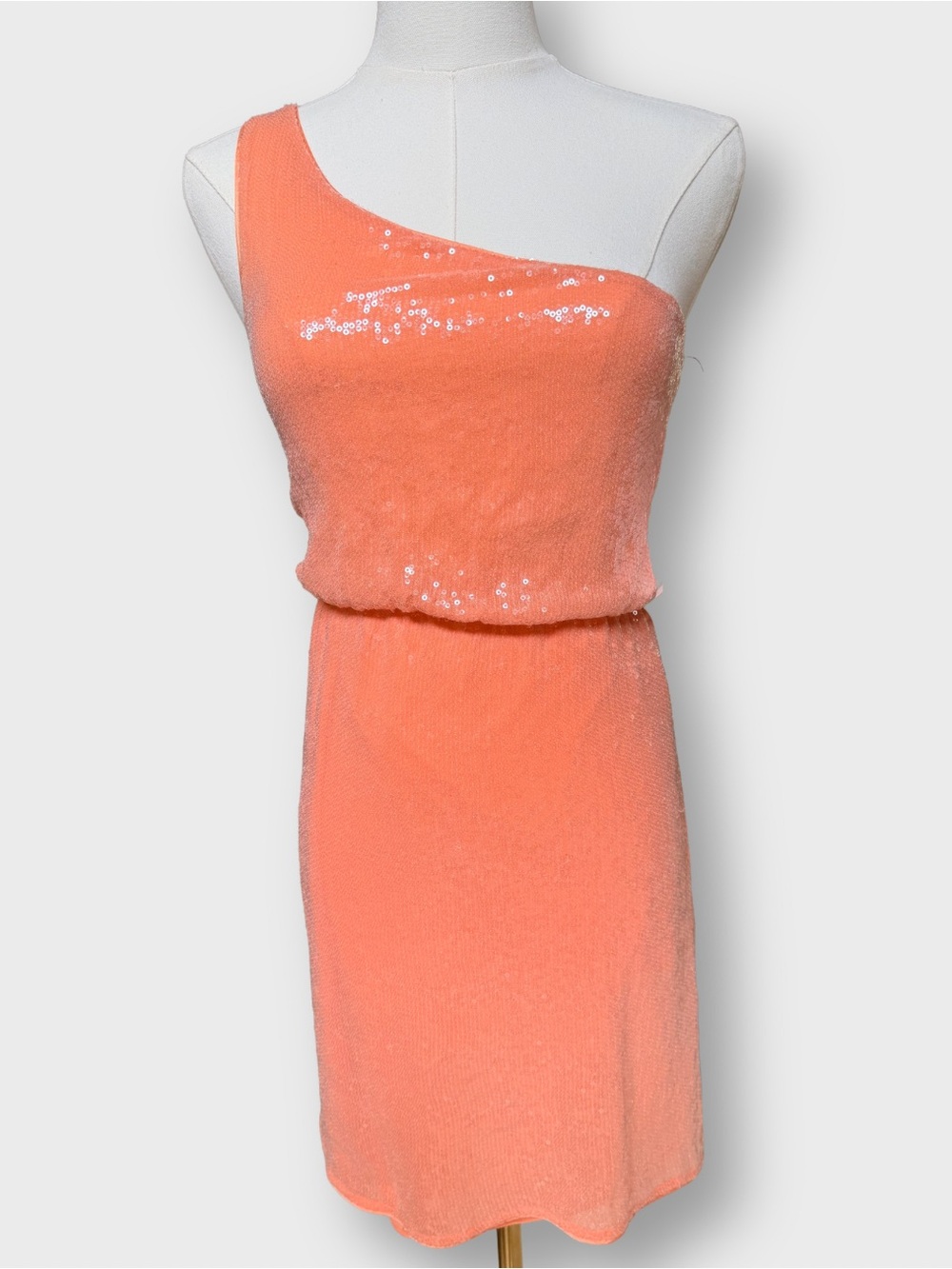 Alice + Olivia Coral Sequin One-Shoulder Cara Cocktail Dress Sz 2
